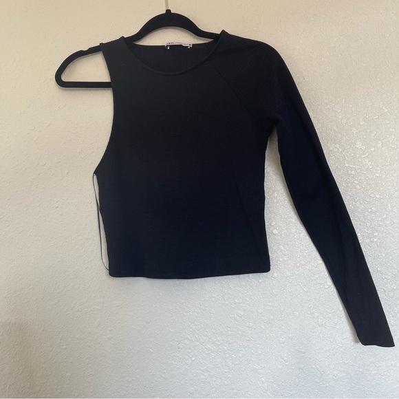 Zara Asymmetrical Black Crop Top Long Sleeve - Picture 2 of 8